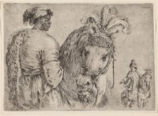 A Black Man Feeding a Horse, probably 1662. Creator: Stefano della Bella.