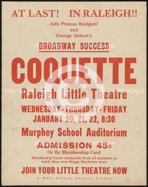 Coquette, Raleigh, NC, 1937. Creator: Unknown.