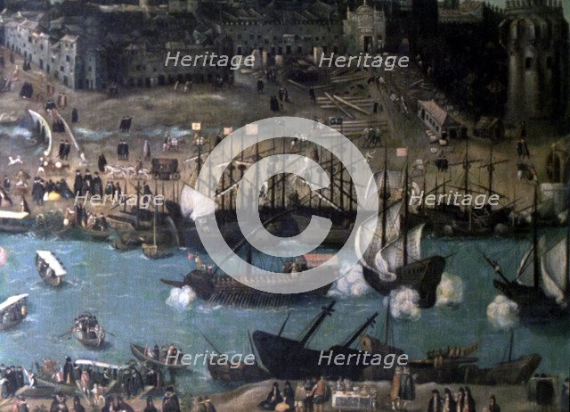 View of Seville, detail of the right side. Oil work of Sanchez Coello.