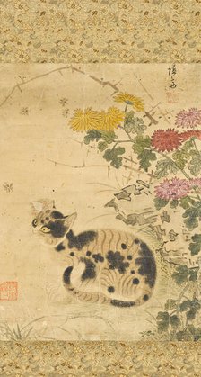 Cat under Chrysanthemums, 18th century. Creator: Anon.