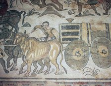 Roman mosaic of a bullock cart, 3rd century. Artist: Unknown