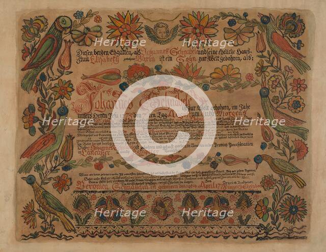 Pa. German Birth Certificate, c. 1936. Creator: Myra Newswanger.