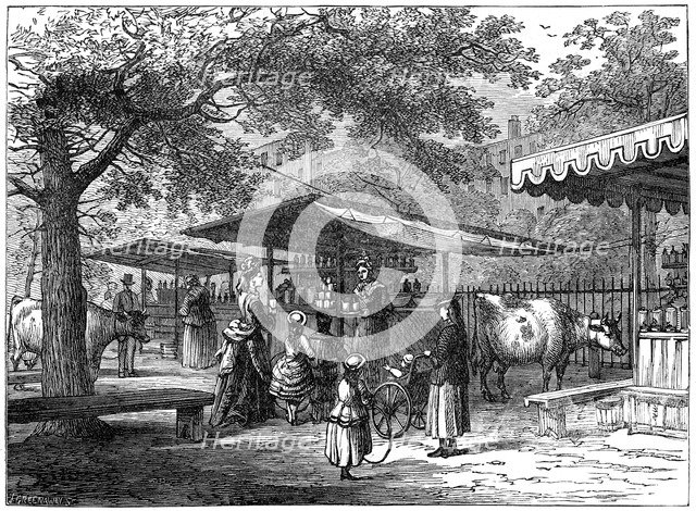 A milk fair, St James's Park, London, 1891.Artist: J Greenaway