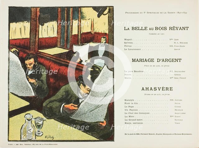 Eighth Performance: La Belle au bois rêvant, Mariage d'argent, Ahasvère, for Le Théatre..., 1892–93. Creator: Henri-Gabriel Ibels.