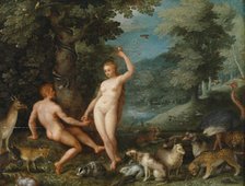 Paradise Landscape with Eve Tempting Adam. Artist: Brueghel, Jan, the Younger (1601-1678)