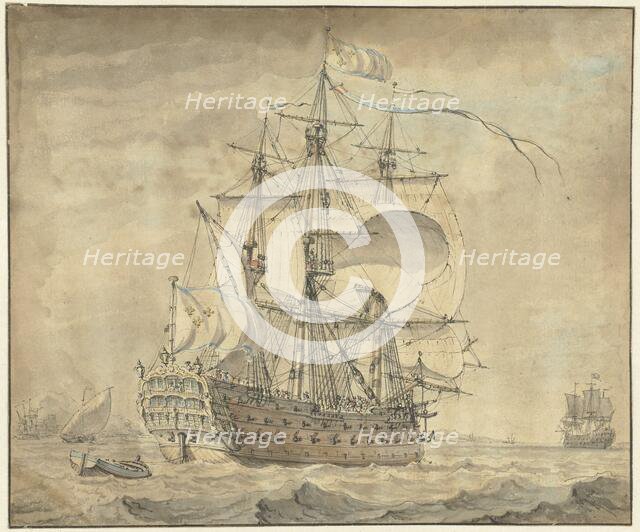 A French three-deck warship under full sail, 1770. Creator: Johannes Swertner.