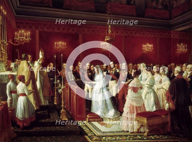 Marriage of Princess Victoria of Saxe-Coburg and Prince Louis, Duke of Nemours at Saint-Cloud, 27 Ap Artist: Philippoteaux, Henri Félix Emmanuel (1815-1884)