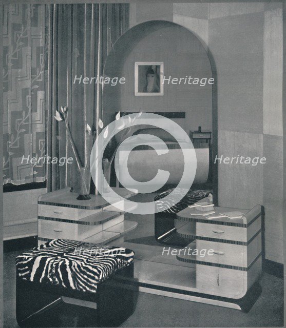 'Dressing-table and stool designed for the Frankl Galleres, Inc.', 1933. Artist: Unknown.