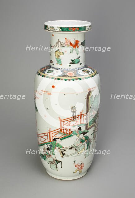 Baluster Vase with Women Performing the "Four Accomplishments"..., Qing dynasty, (1662-1722). Creator: Unknown.