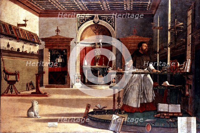 San Agustín (354 - 430), padre de la iglesia y obispo de Hipona. 'San Agustín en su estudio' o 'L…