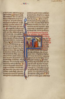 Initial F: Three Men and a Child before a Judge and Three Men and a Child..., about 1290-1310. Creator: Unknown.