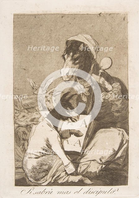 Plate 37 from 'Los Caprichos': Might not the pupil know more? (Si Sabrá mas el discipulo?), 1799. Creator: Francisco Goya.