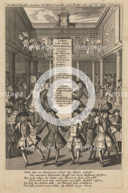 Wind dealers dropping money..., ca 1720. Artist: Schmid (1667-1744)
