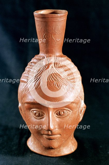 Ceramic vase in the shape of an anthropomorphic head, El Aouja, Tunisia. Artist: Unknown