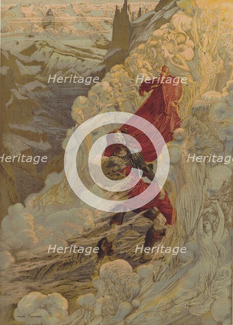 Premiere Poster for the opera Fervaal by Vincent d'Indy in the Théâtre de l'Opéra-Comique..., 1897. Creator: Schwabe, Carlos (1866-1926).