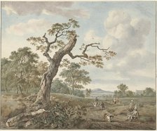 Landscape with hunting company on a country road, 1786. Creator: Gerard van Nijmegen.