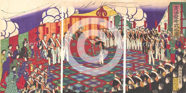 View of the Issuance of the Constitution, March 1889. Creator: Kunitoshi.