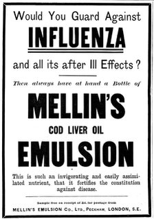 Advertisement for Mellin's Cod Liver Oil Emulsion, 1898. Creator: Unknown.