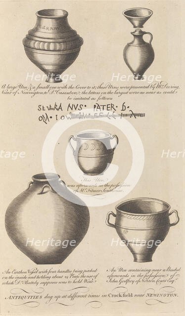 Antiquities dug up...in Crock-field near Newington, from Edward Hasted's, The History..., 1777-90. Creator: Richard Bernard Godfrey.
