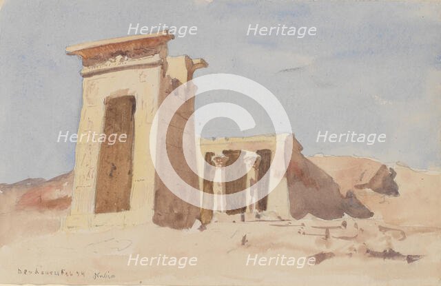 The Temple of Dendur, showing the Pylon, 1874. Creator: Frederick Arthur Bridgman.