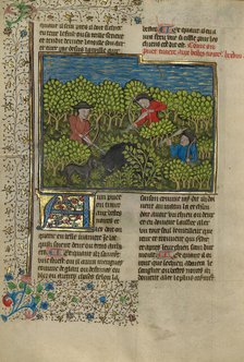 Archers Shooting at a Wild Boar; Livre de la Chasse, about 1430-1440. Creator: Unknown.