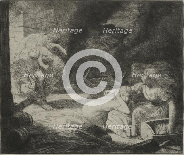 LIncendie, 1876. Creator: Alphonse Legros (French, 1837-1911).