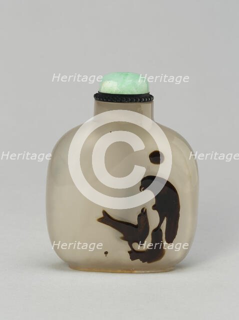 Snuff Bottle with Two Hawks on Rockwork, Qing dynasty (1644-1911), 1800-1900. Creator: Unknown.