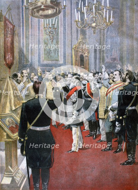 Swearing the oath of allegiance to Tsar Nicholas II, Russian church in Paris, 1894. Artist: F Meaulle