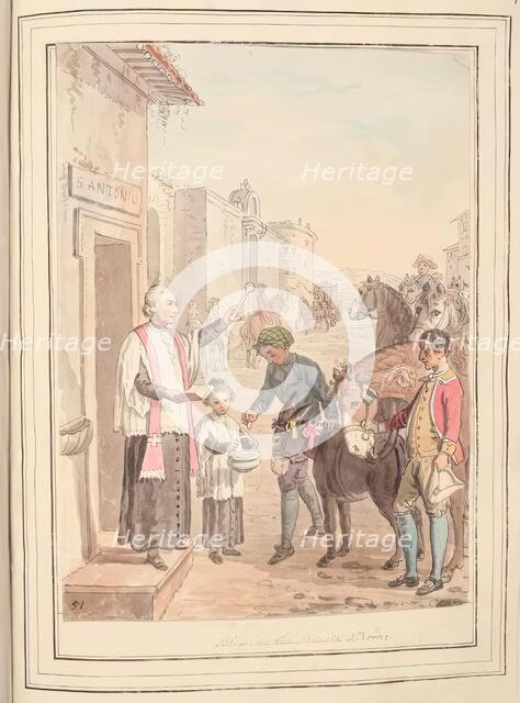 Blessing the Beasts at Rome, leaf from 'A Collection of Dresses by David Allan Mostly..., 1776. Creator: David Allan.