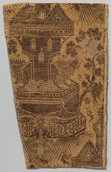 Textile with Architectural Fountain Guarded by Lions, Italian, 14th century. Creator: Unknown.