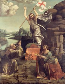 The Resurrection of Christ with Saints Leonard of Noblac and Lucia, ca 1491. Artist: Boltraffio, Giovanni Antonio (1467-1516)