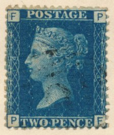 The Two Penny Blue or The Two Pence Blue postage stamp, 1840s. Artist: Unknown