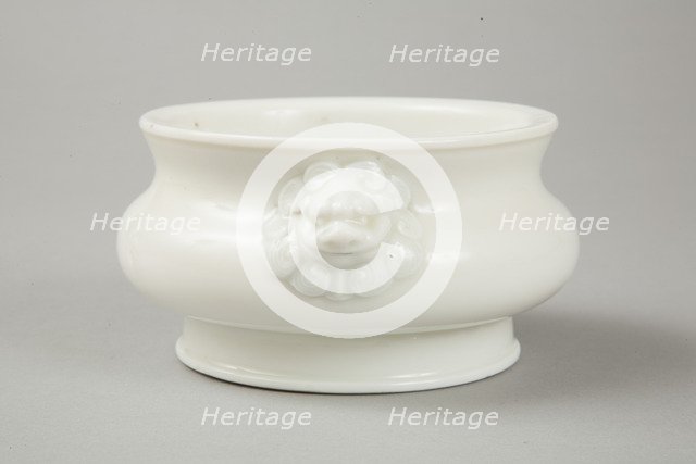 Blanc de chine censer with lion head handles, 18th century. Artist: Unknown.