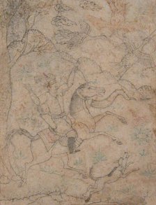 Mounted Hunter with Dog Pursuing Game Birds, 16th century. Creator: Unknown.