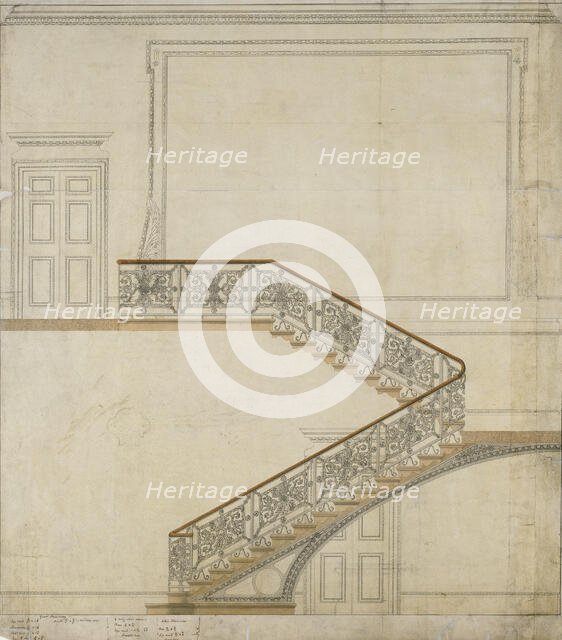 Design, as executed, for the great staircase, Burlington House, Piccadilly, Westminster..., 1817. Creator: Samuel Ware.