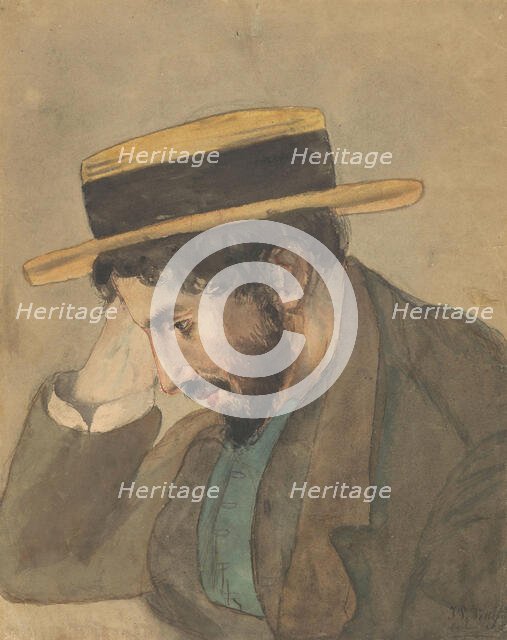 Portrait of a young man in a straw hat, 1878. Creator: Jan Veth.