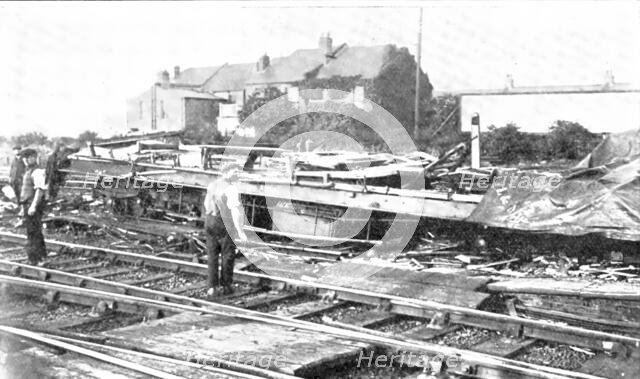 The recent railway accident at Wembley: the wreckage on the line, 1909. Creator: Topical Press Agency.