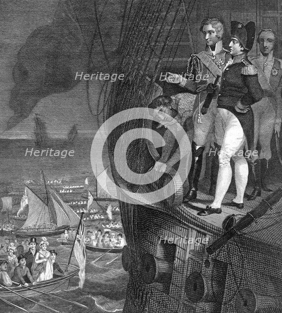 Napoleon Bonaparte (1721-1818) on board the 'Belerophon' off the coast of Plymouth, 19th century. Artist: Unknown