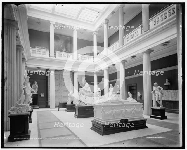 Corner of sculpture hall, Corcoran Gallery of Art, Washington, D.C., c.between 1905 and 1915. Creator: Unknown.