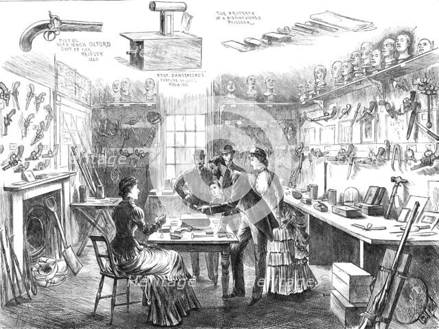 The Criminal Museum at the Convict Office, Metropolitan Police Department, Scotland-Yard, 1883. Creator: Joseph Swain.