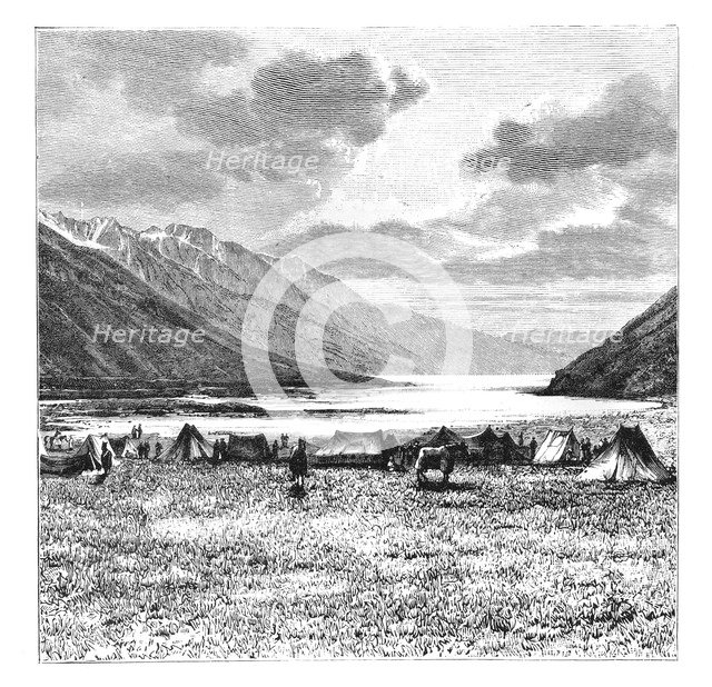 Encampment of the English Expedition of 1871, Lake Pang-Kong, Tibet, 1895. Artist: Unknown