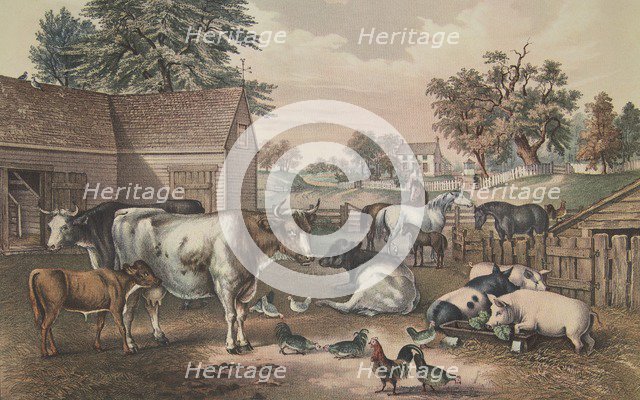 American Farm Yard - Evening, pub. 1857, Currier & Ives (Colour Lithograph)