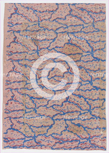 Pink sheet with overall blue abstract pattern, 19th century. Creator: Anon.