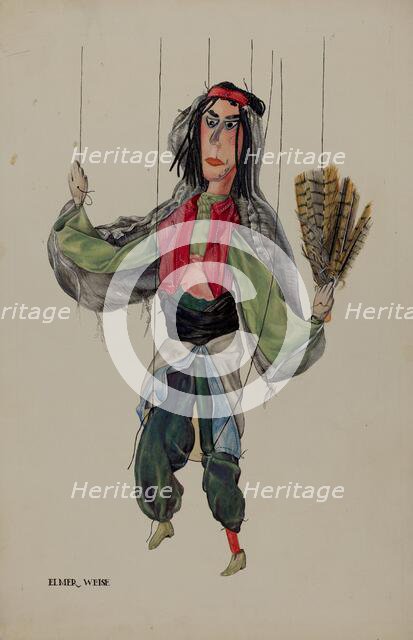 Fan Dancer Marionette, c. 1937. Creator: Elmer Weise.