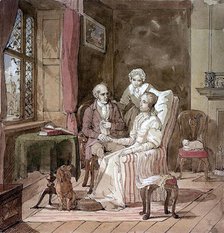 A physician taking the hand of a sick female patient, her mother is standing near them, c1850s. Creator: Ambrosini Jerome.