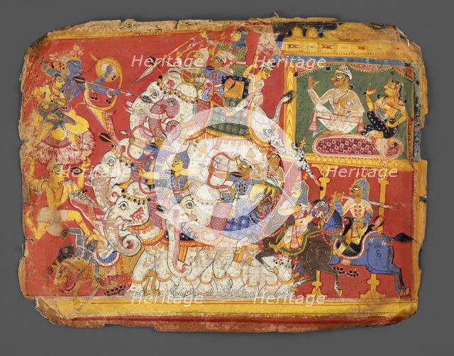Krishna Battles the Armies of the Demon Naraka: Page from a Bhagavata Purana Manuscript, ca. 1540. Creator: Unknown.