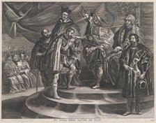 Plate 25: Philip crowned King of Spain by his father, Charles V; from Guillielmus Becanus'..., 1636. Creator: Anton van der Does.