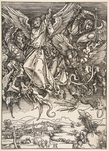Saint Michael Fighting the Dragon, from The Apocalypse, 1498. Creator: Unknown.