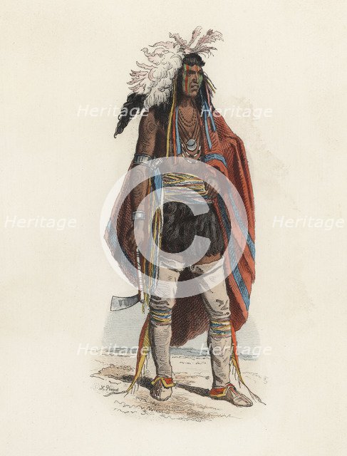 Indian man of North America, in the modern age, color engraving 1870.