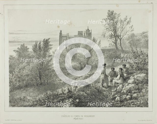 The Château of Count Woronzoff, Aloupka, Crimea, August 12, 1837, 1840. Creator: Auguste Raffet.